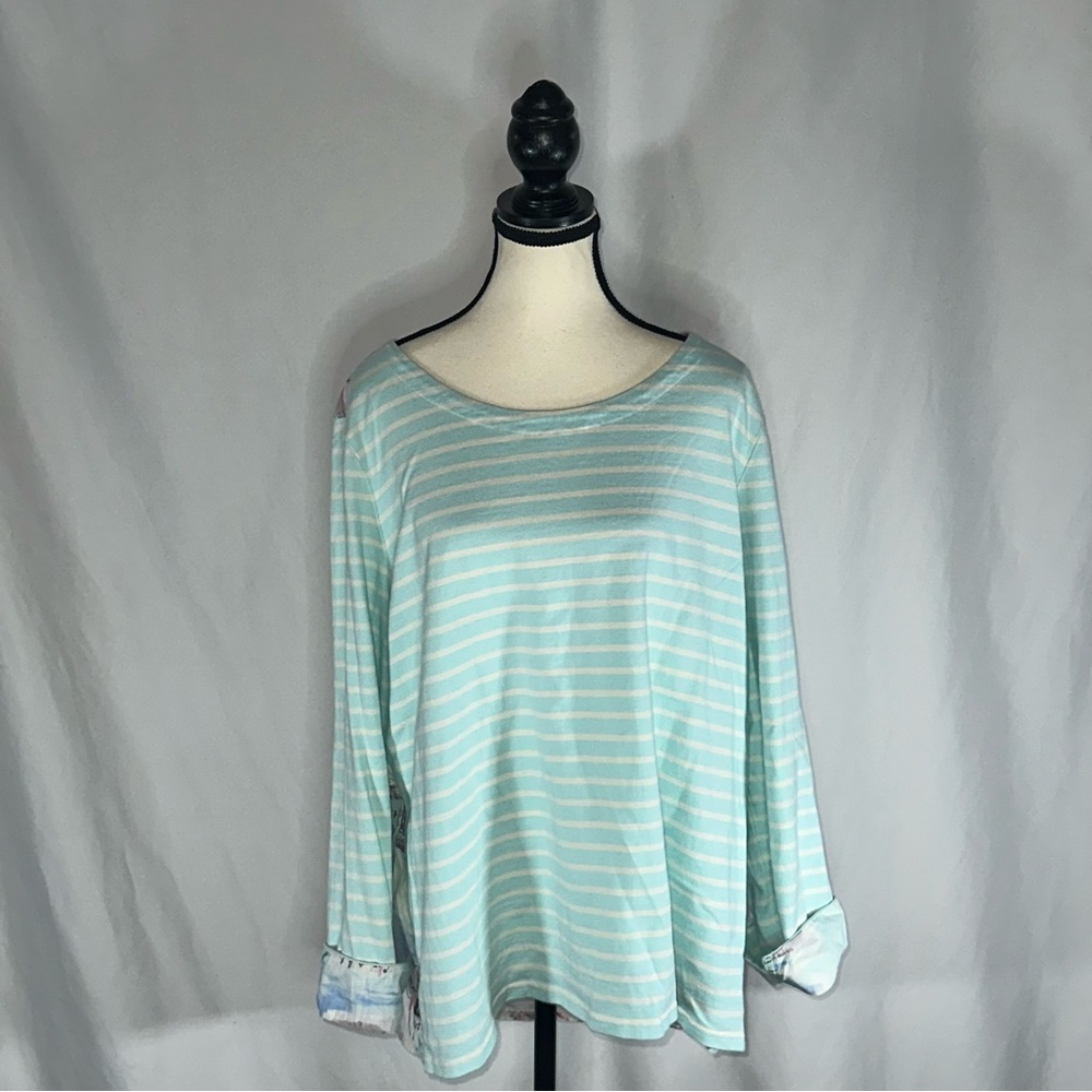 Joules Mixed Media Top Blue White Stripes French Market Women's Size 14